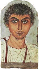 a young man with beard. funeral portrait. encaustic on wood (mid 4th CE) from fayum, egypt